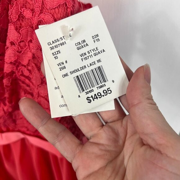 One-Shoulder Coral Lace & Mesh Dress | Bridesmaid or Cocktail Dress |Size 10 NWT - Picture 5 of 9